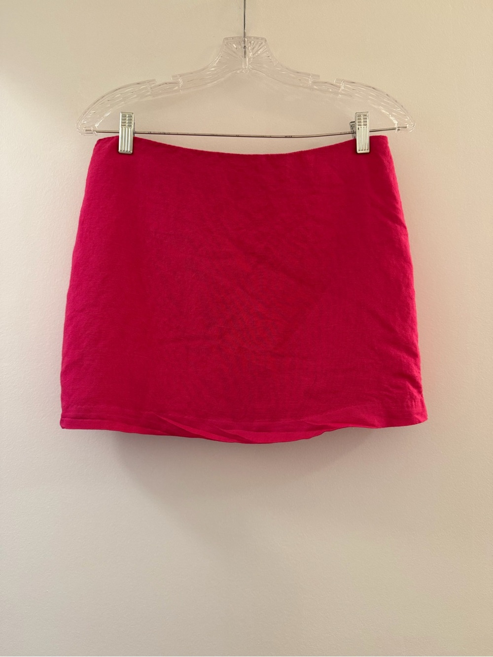H&M Hot Pink Linen Mini Skirt with Back Zipper Closure Size 6